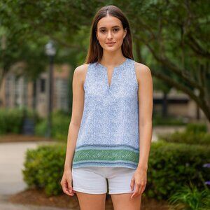 Dalia Sleeveless Top Women's size Large Green and Blue